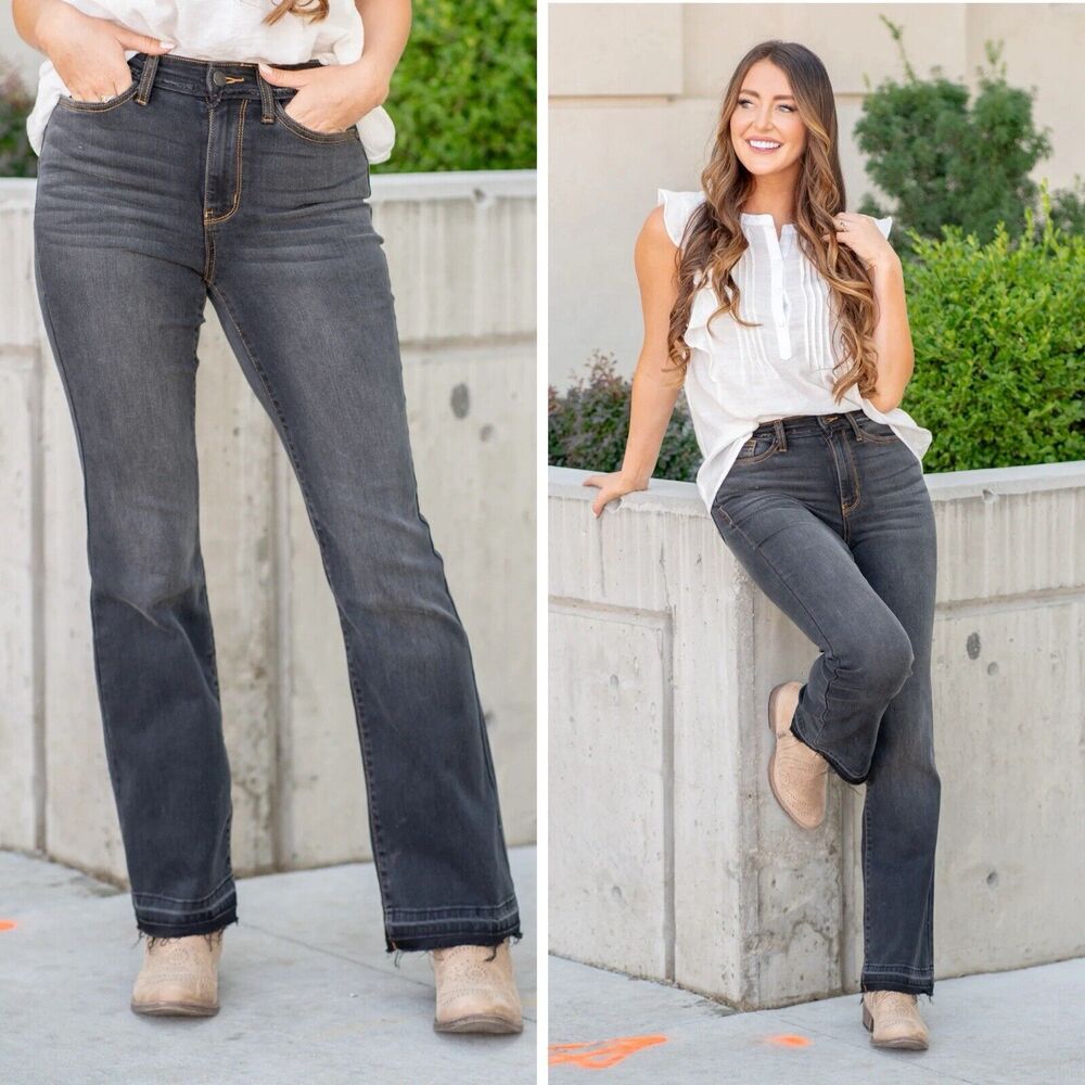 Judy Blue Womens Ashland High Rise Slim Bootcut Denim Jeans Black Wash Size 16W